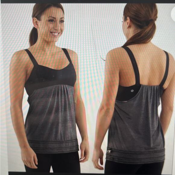 Lululemon Run Back On Track Tank Top Sz 4 Gray Black Drawstring *no Bra Cups - Picture 5 of 5